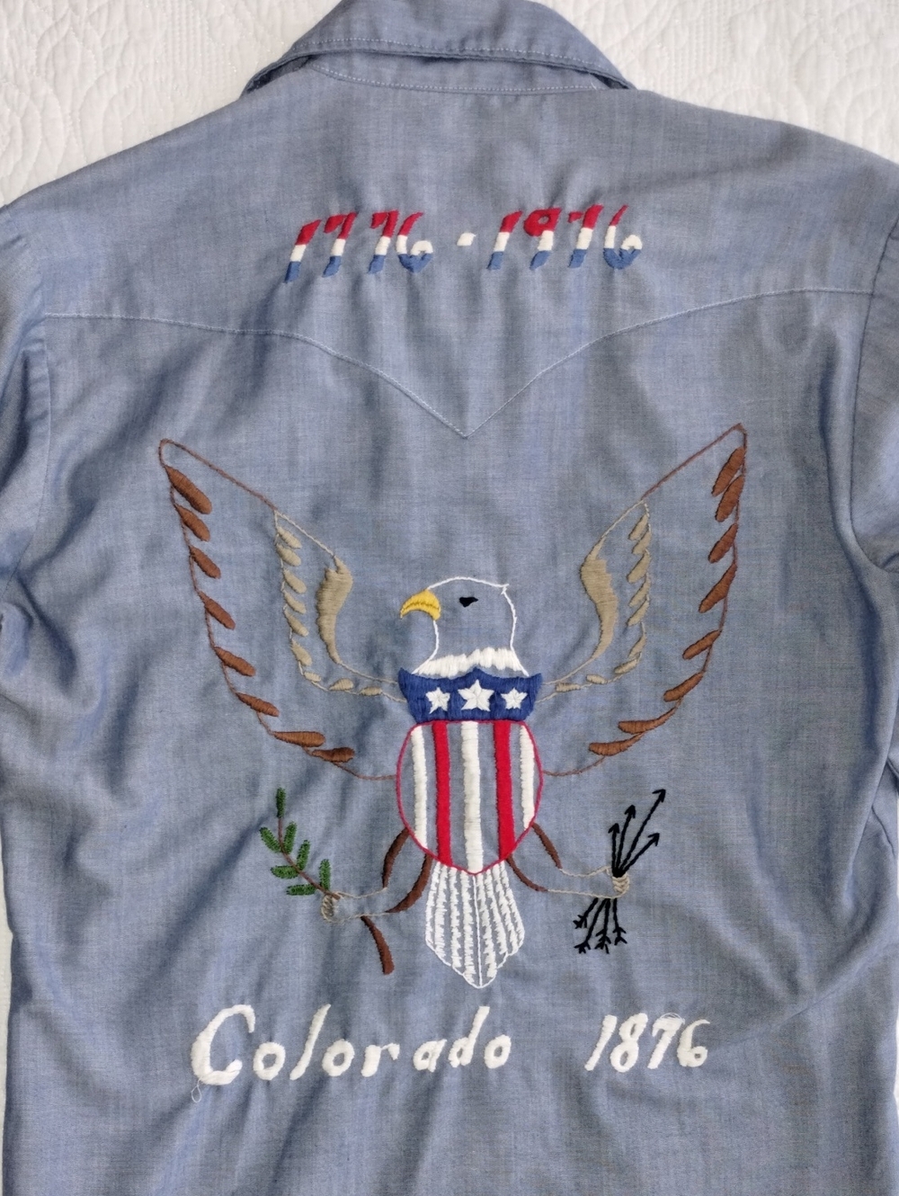Western Shirt Embroidered with Colorado Centennial Eagle Motif